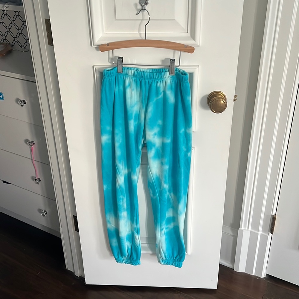BLUE AND WHITE TIE DYE SPIRITUAL GANGSTER SWEATPANTS - size small